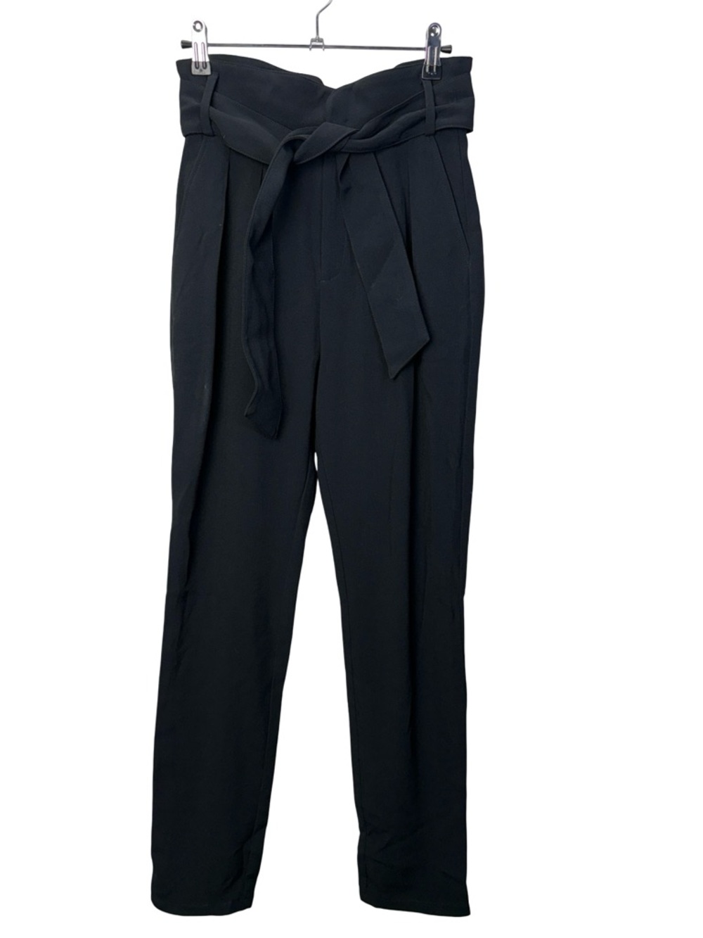 Sezane High-Waist Paperbag Trousers with Tie Belt Black Size 32